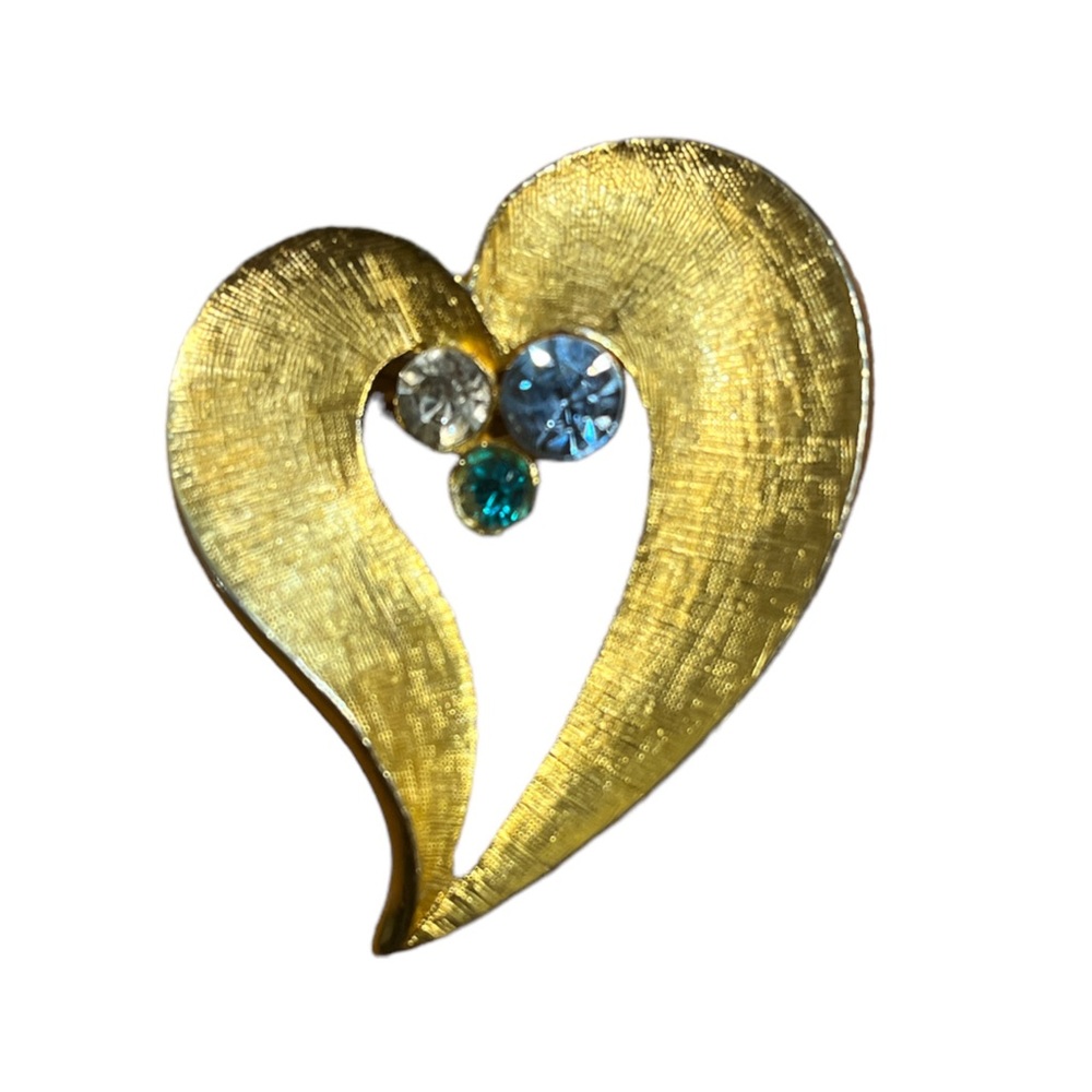 ✨ 3/$15 ✨ Gold Tone Heart Brooch with Multi Color Rhinestones